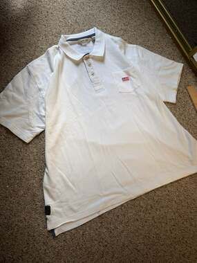 Orvis Men's White Cotton Pique Polo Shirt with American Flag Pocket XXL